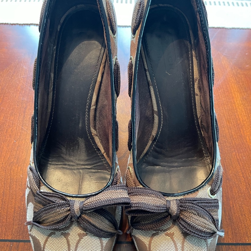 Coach Brown Signature Canvas Wedge Sandals - Picture 5 of 12